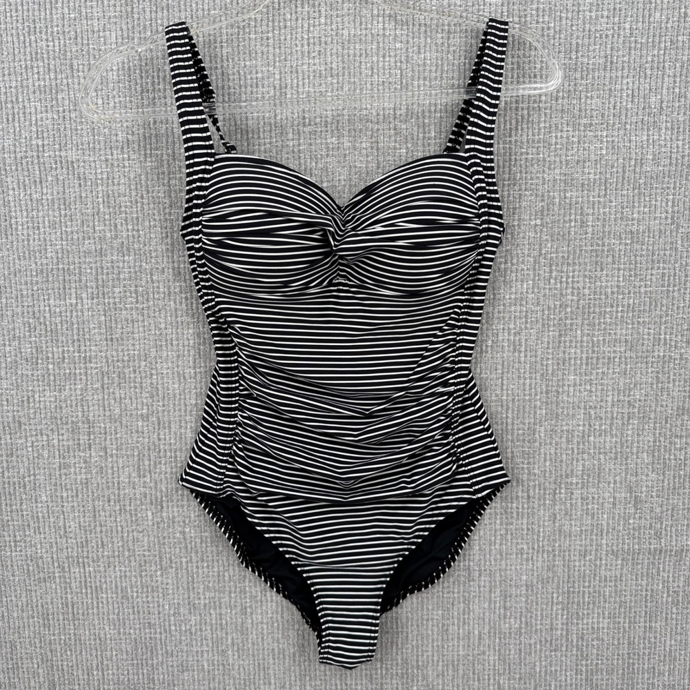 Striped One‎ Piece Swimsuit Ruched Tummy Control Swimwear Women's Size